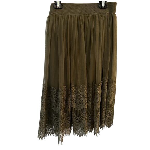 Olive Green Midi Skirt Cottage Garden Feminine Romantic Whimsy Lacey~Medium~NEW - Picture 1 of 8
